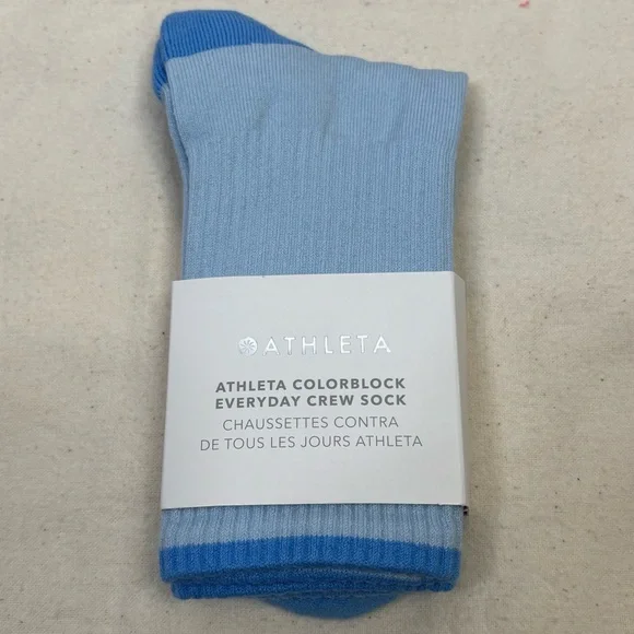 NWT Athleta Colorblock Everyday Crew Sock in Mist Blue Medium/Large Women’s New - Picture 1 of 7